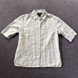 Lauren Ralph Lauren 100% Linen Top Womens Medium Green Button Up Blouse Preppy